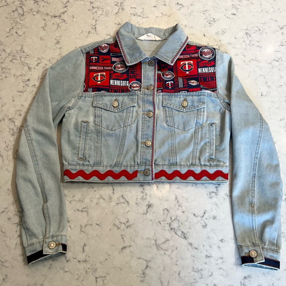 Minnesota Twins upcycled patchwork Jean jacket crop